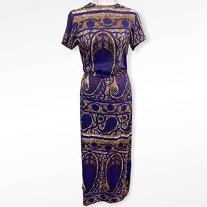 Vintage 60’s Saks Fifth Avenue Purple Blue Baroque Print Shirt + Skirt Set